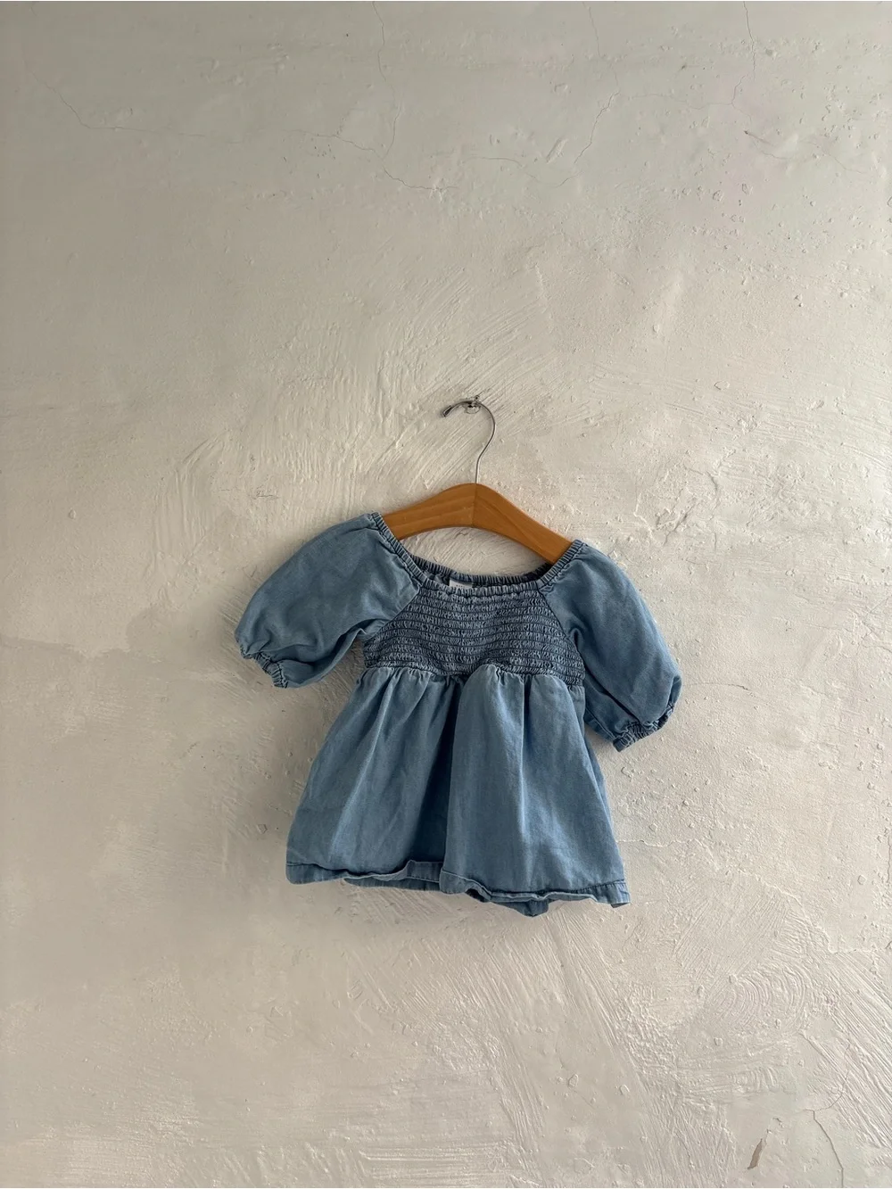3T girls smocked denim style peplum top 100% cotton